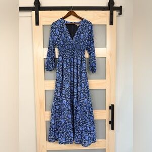 Chelsea 28 Blue Floral Smocked Maxi Dress Small – NWOT, Pockets, Tiered Boho